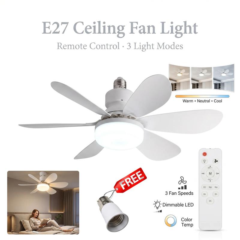 2-in-1 Dimmable E27 LED Fan Light