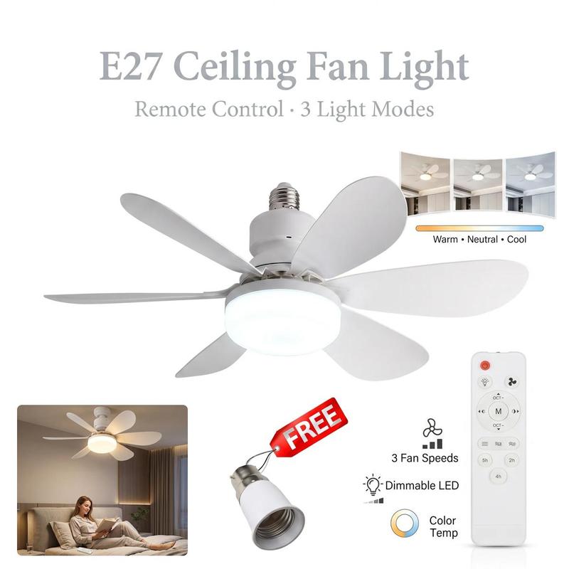 2-in-1 Dimmable E27 LED Fan Light