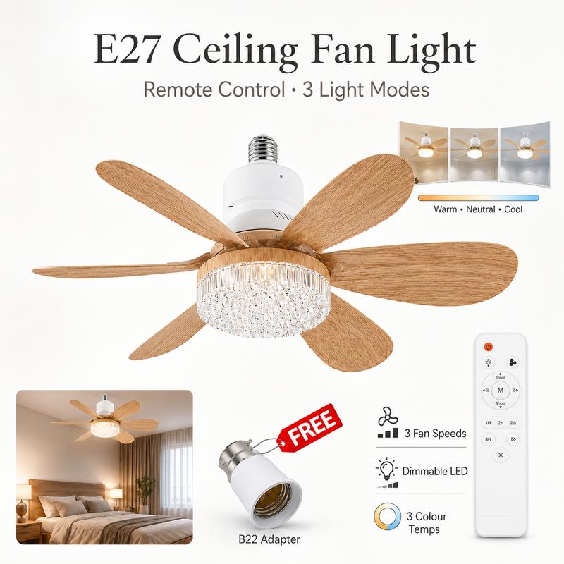 2-in-1 Dimmable E27 LED Fan Light