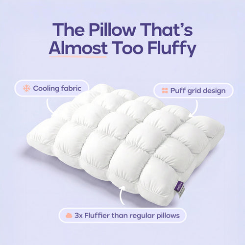 Cooling puff pillow with quilted puff-grid design